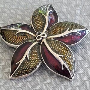 Vintage Enamel & Silver Tone Flower Brooch